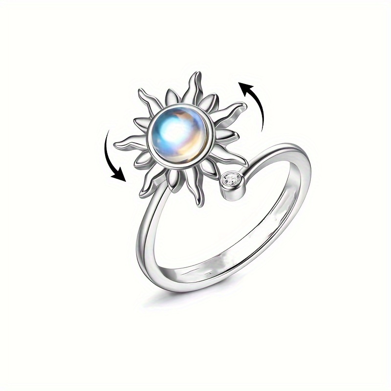 Women's Adjustable S925 Rotatable Sunflower Moonstone Ring